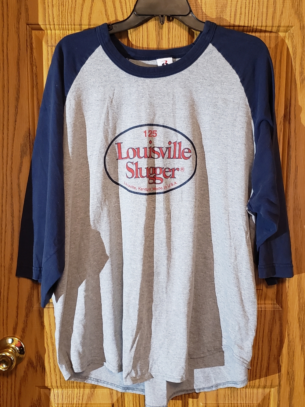 Louisville Slugger Men's Gray & Navy Long Sleeve Baseball Tee. 2xl. Cotton